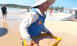 Ngư dân vui mừng vì lộc biển đầu năm. Ảnh: Nguyễn Trang.