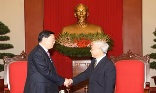 Tổng Bí thư Nguyễn Phú Trọng tiếp Chủ tịch Quốc hội Trung Quốc Trương Đức Giang. Ảnh: TTXVN.