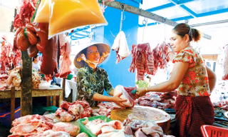 Người tiêu dùng khó có thể phân biệt thịt lợn sạch và thịt lợn bẩn. Ảnh: Hồng Vĩnh.