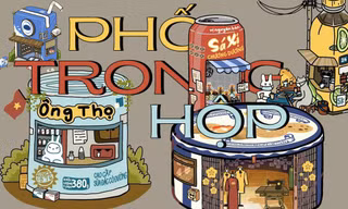 Tranh vẽ "Phố Trong Hộp" của họa sĩ Gen Z: Thu nhỏ cả thế giới vừa bằng lon sữa, hộp bánh 
