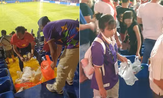 CĐV Việt Nam, Lào, Campuchia ở lại dọn rác sau trận đấu SEA Games 32 