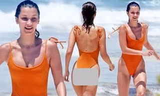 Bella Hadid áo tắm hút mắt đùa giỡn sóng biển 