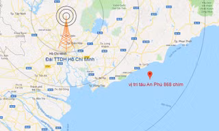 Vị trí tàu An Phú 868 gặp nạn trên biển Vũng Tàu.