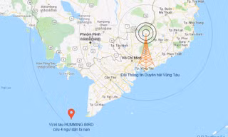 Vị trí tàu Humming Bird cứu được 4 ngư dân Việt Nam đang trôi dạt trên biển.