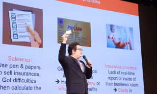 Các start-up trình bày dự án trước hội đồng giám khảo tại chung kết Cuộc thi VinaCapital Ventures VietChallenge (V3 Track). Ảnh: Lâm Đăng Hải