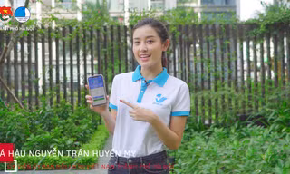  Á hậu Huyền My hướng dẫn cài đặt ứng dụng Bluezone.