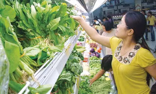 Những bó rau được bày ngay ngắn trong siêu thị liệu có an toàn. Ảnh: Như Ý