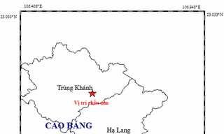 Tâm chấn trận động đất thứ 2 xảy ra tại huyện Trùng Khánh (Cao Bằng) trong sáng nay.