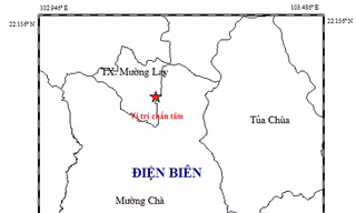 Tâm chấn trận động đất xảy ra sáng nay tại tỉnh Điện Biên. 
