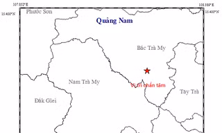 bản đồ tâm chấn trận động đất diễn ra trưa nay ở huyện Bắc Trà My