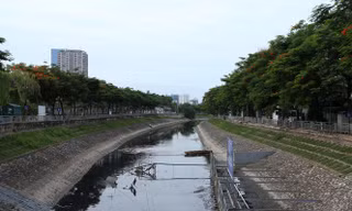 Nước sông Tô Lịch trở lại đen kịt sau khi xả nước từ Hồ Tây vào.
