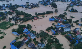 Nhiều khu dân cư ở TP Thái Nguyên bị ngập sâu trong mưa lũ hồi tháng 9/2024 Ảnh: Hoàng Mạnh Thắng