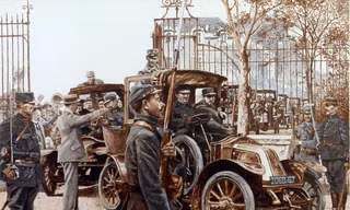 Tranh vẽ về đoàn taxi Marne. Ảnh: Blogspot.