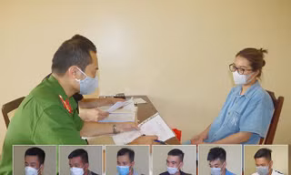Các đối tượng tại cơ quan công an. Ảnh: N.L