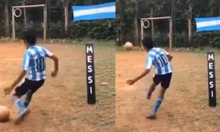 Cậu bé 12 tuổi sút phạt y hệt Messi