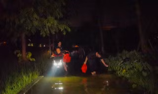 Công viên thành sông sau mưa, người Hà Nội bì bõm bắt cá giữa đêm