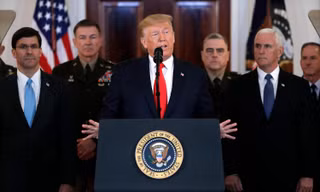 Tổng thống Mỹ Donald Trump ngày 8/1 tại Nhà Trắng phát biểu về các vấn đề liên quan Iran. Ảnh: AP.