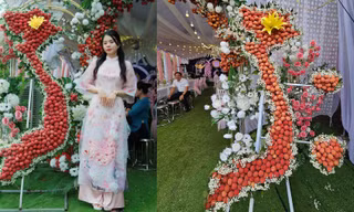 Độc lạ cổng cưới bằng vải thiều của cô dâu Lục Ngạn
