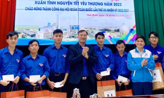 Tặng quà Tết cho thanh niên công nhân lao động xuất sắc