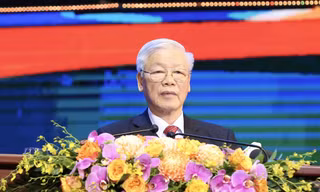 Tổng Bí thư, Chủ tịch nước Nguyễn Phú Trọng phát biểu tại lễ kỷ niệm. - Ảnh: Trọng Tài