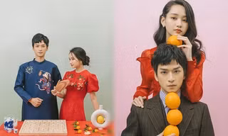 Ngạn và Hà Lan 'Mắt Biếc' diện áo dài tình tứ mừng xuân