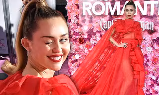 Miley Cyrus diện váy xuyên thấu đỏ rực, lấp ló ngực đầy
