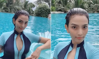 Hiếm khi diện áo tắm, mỹ nhân ăn chay trường Trương Thị May khoe khéo vòng 1 sexy