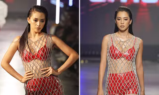 Hoa hậu Tiểu Vy mặc váy lưới xuyên thấu khoe đường cong 'cực phẩm' trên sàn catwalk