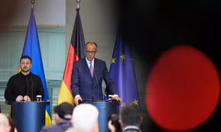 Thủ tướng Đức Friedrich Merz và Tổng thống Ukraine Volodymir Zelensky trong cuộc họp báo chung ở Berlin ngày 28/5. Ảnh: AP