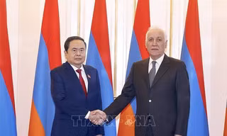 Chủ tịch Quốc hội Trần Thanh Mẫn hội kiến Tổng thống Armenia Vahagn Khachaturyan. (Ảnh: TTXVN)