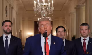 Tổng thống Mỹ Donald Trump phát biểu từ Nhà Trắng ngày 21/6, sau khi Mỹ ném bom các cơ sở hạt nhân Iran. (Ảnh: Reuters)