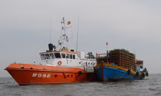  Tàu BP 13-19-01 và tàu cá BTh 98442 TS đang neo đậu tại khu vực Sao Mai – Vũng Tàu.
