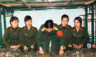 Tập gấp chăn màn	Ảnh: V.C