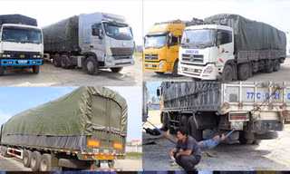 Những chiếc xe "siêu tải" bị lực lượng chức năng phát hiện. 4 chiếc xe đều chở vượt tải trọng cho phép từ 70% - 100%. Đến giờ vẫn chưa hạ tải.