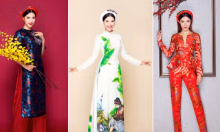 Á hậu Hoàng Oanh xinh đẹp quyến rũ với áo dài cách tân đón Tết