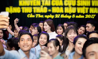 Hoa hậu Thu Thảo và món quà ý nghĩa khi về thăm trường cũ 