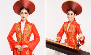 Mỹ Linh mặc áo dài, đánh đàn bầu tại phần thi tài năng ở Miss World