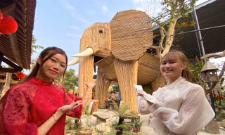 Con voi khổng lồ làm từ hàng nghìn cây tre thu hút giới trẻ đến check-in