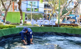 Sửa chữa mô hình 'cá chép hóa rồng' bị cháy tại Nha Trang