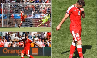 Granit Xhaka sút hỏng trong loạt luân lưu, khiến Thụy Sĩ phải chia tay giải.