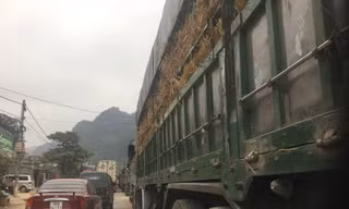 Xe chở hàng nông sản vẫn đỗ dài ở khu vực cửa khẩu Tân Thanh .Ảnh: Duy Chiến