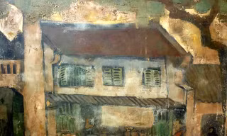 Tác phẩm: Quán Café Lâm, Họa sỹ: Bùi Xuân Phái, Sáng tác: 1963, chất liệu: Sơn dầu