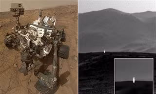 Curiosity và ảnh đốm sáng được cho là do tàu thăm dò này chụp được. Ảnh: Telegraph
