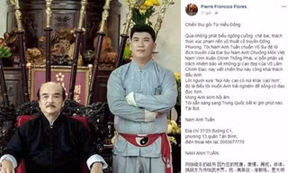 Chuẩn võ sư Nam Anh Tuấn - đệ tử đích truyền của đại sư Nam Anh chưởng môn Việt Nam Vịnh Xuân Chính thống phái (đứng), cùng bức "chiến thư" thách đấu Từ Hiểu Đông