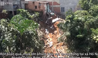Hàng loạt căn nhà ở Đồng Nai bị sạt xuống thung lũng