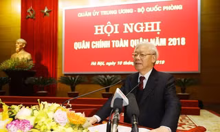 Tổng Bí thư, Chủ tịch nước Nguyễn Phú Trọng, Bí thư Quân ủy Trung ương phát biểu chỉ đạo Hội nghị. (Ảnh: Trí Dũng/TTXVN)