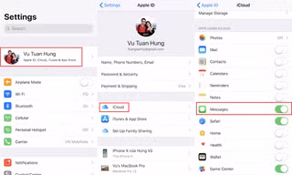 Các bước mở tính năng Messages in iCloud.