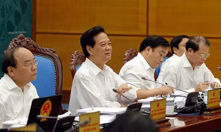 Thủ tướng Nguyễn Tấn Dũng và các Phó Thủ tướng: Nguyễn Xuân Phúc, Hoàng Trung Hải, Vũ Văn Ninh tại phiên họp Chính phủ tháng 9/2014. Ảnh: Đoàn Bắc