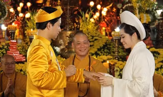 Ái nữ của bà chủ Tập đoàn Nam Cường làm lễ cưới tại chùa