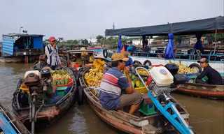 Chợ nổi tập trung hàng trăm phương tiện mua bán của thương hồ Ảnh: N.H 